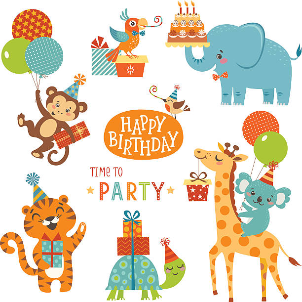 Happy Birthday Animals Stock Illustration - Download Image Now - Birthday,  Animal, Party - Social Event - iStock