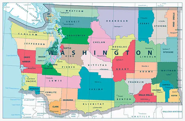 Vector illustration of Washington state administrative map
