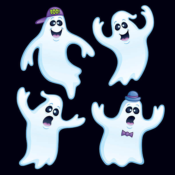 ilustrações, clipart, desenhos animados e ícones de quatro boba fantasmas - 2334