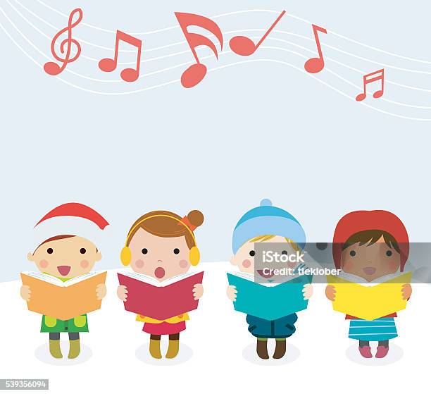 Group Of Kids Chorus Singing Christmas Songs Vector Illustration Stock Illustration - Download Image Now
