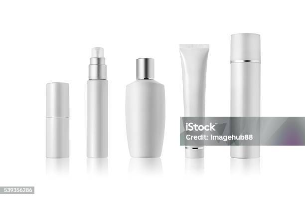 White Cosmetic Containers Stock Photo - Download Image Now - Bottle, Beauty Product, Make-Up