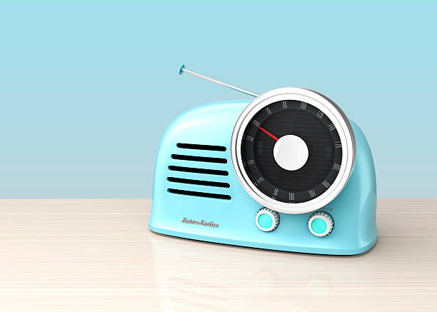 istock Pastel blue retro style radio isolated on light blue background 539359124
