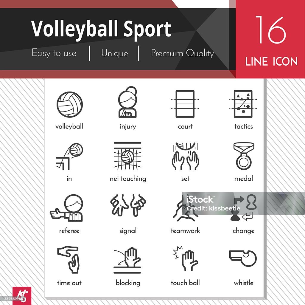 Volleyball Sport elements vector black icons set on white background. Volleyball Sport elements vector black icons set on white background. Premium quality outline symbol collection. Stroke vector logo concept, web graphics. Icon Symbol stock vector