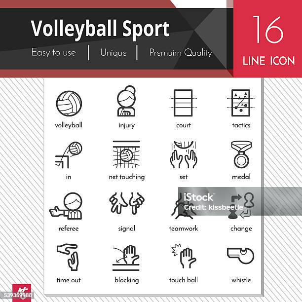 Volleyball Sport Elements Vector Black Icons Set On White Background Stock Illustration - Download Image Now
