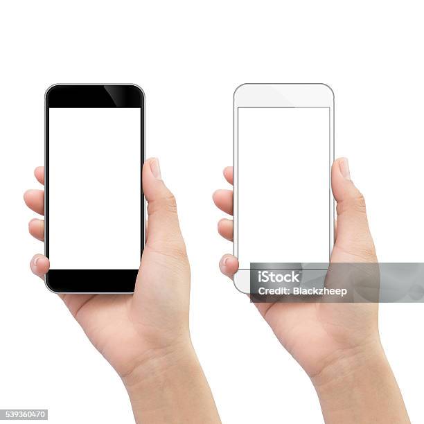Mano Che Tiene Il Telefono Sola Su Bianco Percorso Clip Interna - Fotografie stock e altre immagini di Smart phone