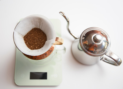 Coffee being weighted on kitchen scales