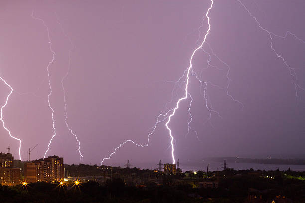 istock Thunderstorm in the city. lightning bolt 539360642