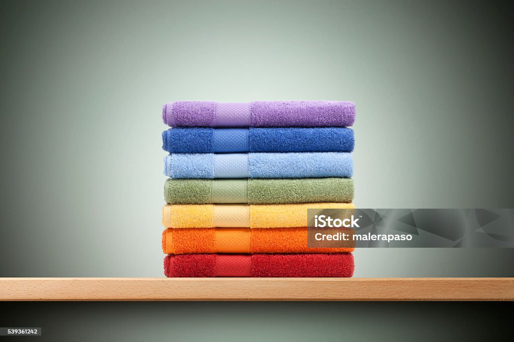 Colorful towels Colorful towels on the shelf. Towel Stock Photo