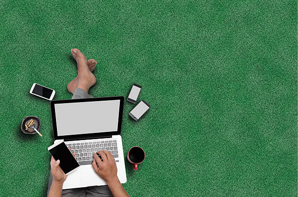 istock Man working on his laptop sitting in grass 539361590