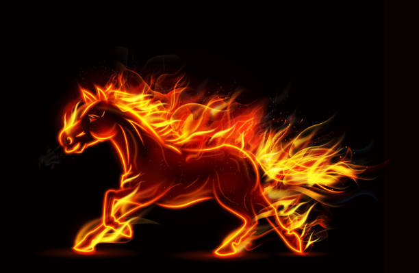 istock Fire burning horse of running on black background 539362960