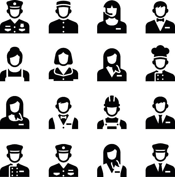 ilustrações, clipart, desenhos animados e ícones de a equipe de serviço do hotel de ocupação vetor de avatar conjunto de ícones - women men waitress service