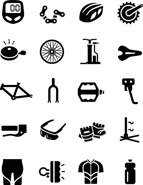 велосипедов велоспорт части оборудования одежды, векторный значок - bicycle cycling bicycle pedal part of stock illustrations