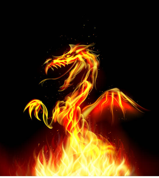 dragon feuer auf hintergrund - dragon chinese dragon china chinese ethnicity stock-grafiken, -clipart, -cartoons und -symbole