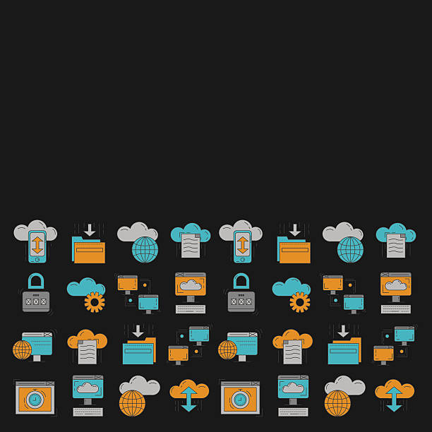 ilustrações de stock, clip art, desenhos animados e ícones de armazenamento na nuvem vector conjunto de ícones - technology video conference public building advice