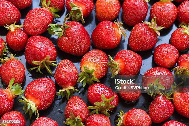 Fresh Strawberries On Black Background Stock Photo - Download Image Now - Agriculture, Backgrounds, Beauty