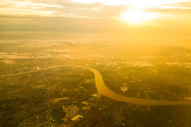 istock Chao Phraya River bird eye view during the sunset,THAILAND 539436644