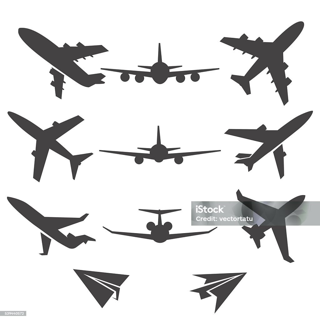 Iconos plano vector de - arte vectorial de Avión libre de derechos