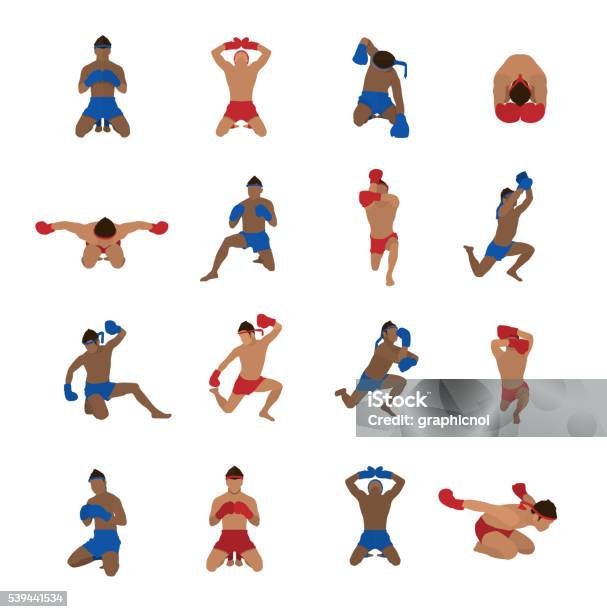 Vector Set Of Thai Boxing Stock Illustration - Download Image Now - Muay Thai, Illustration, Kickboxing