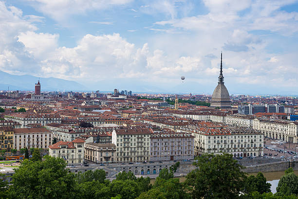 Cityscape of Torino (Turin, Italy) from above with dramatic sky