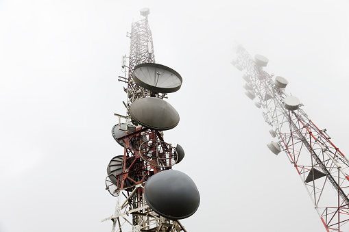 radio telecommunication mobile phone antenna in fog, Sri Lanka