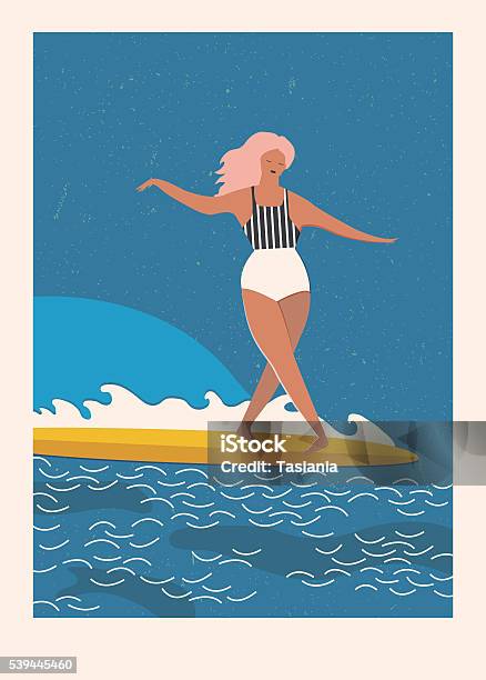 Beach Lifestyle Poster Retro Style Stock Illustration - Download Image Now - Beach, Surfing, Retro Style