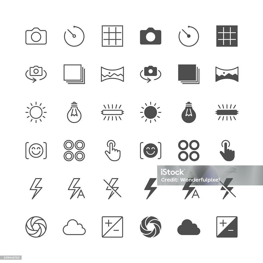 Photography icons, included normal and enable state. Simple vector icons. Clear and sharp. Easy to resize. No transparency effect. EPS10 file. Included normal and enable state. Icon Symbol stock vector
