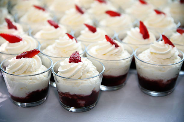 Bowl of whipped chocolate cream in row