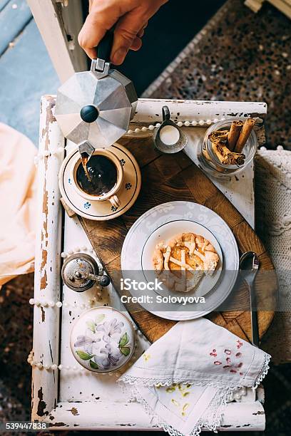 Morning Coffee In Vintage Style Stock Photo - Download Image Now - Backgrounds, Brown, Cheese