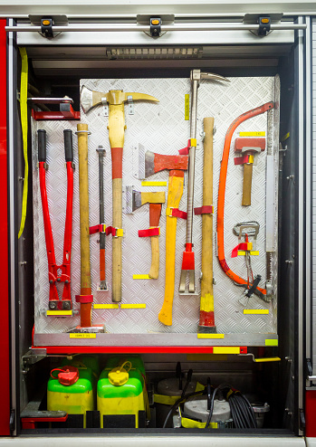 Best Firefighting Tools Yellow Sharp Firefighting Tools In Fire Truck Stock Photo - Download ...