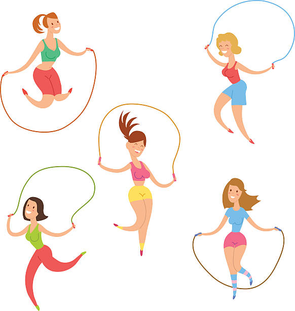 people with jumping rope vector art illustration