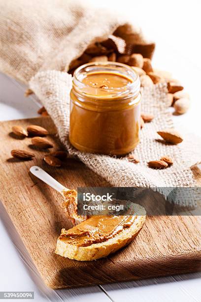 Homemade Almond Butter Stock Photo - Download Image Now - Backgrounds, Bag, Brown