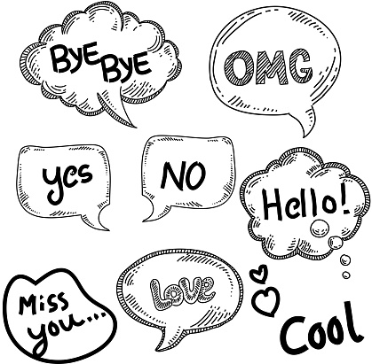 Line drawing of Speech bubbles with texts. Elements are grouped.contains eps10 and high resolution jpeg.