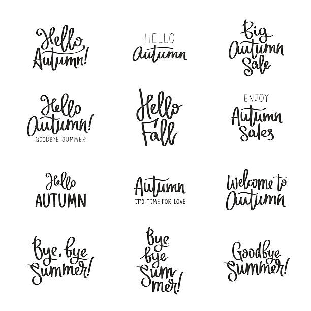 illustrations, cliparts, dessins animés et icônes de groupe de différents étiquettes de l'automne. - hello