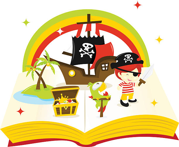 illustrazioni stock, clip art, cartoni animati e icone di tendenza di isola del tesoro storia libro - childrens literature