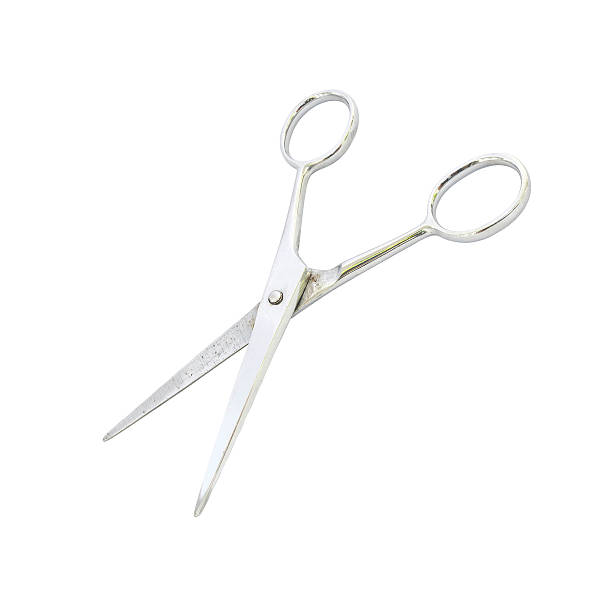 istock Closeup stainless scissors isolated on white background 539456000
