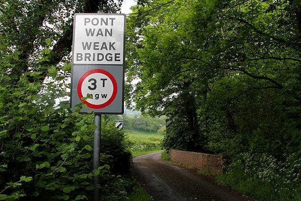 istock warning sign for weak bridge in rural Wales 539456170