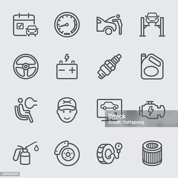 Car Services Line Icon Stock Illustration - Download Image Now - Icon Symbol, Car, Brake