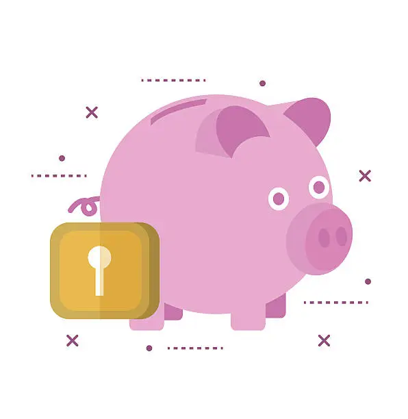 Vector illustration of Piggy bank secured with lock.