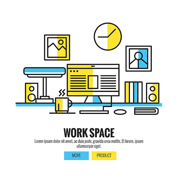 Vector illustration of Working Space for Designers, Photographers and Typographers with computer,