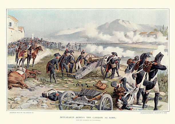 Napoleon Bonaparte at the Battle of Lodi Vintage engraving of the Battle of Lodi was fought on 10 May 1796 between French forces under General Napoleon Bonaparte and an Austrian rear guard led by Karl Philipp Sebottendorf at Lodi, Lombardy. lodi italy stock illustrations