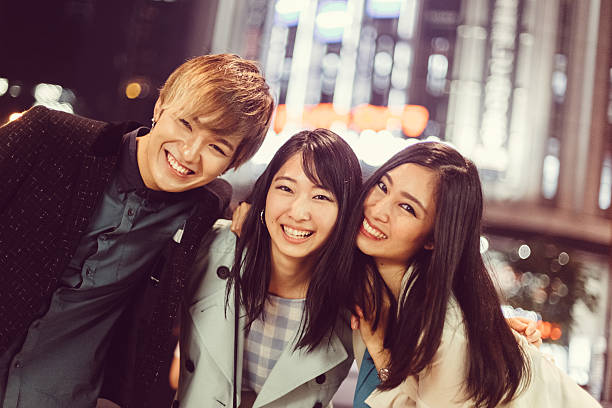 Friends in Japan taking selfie