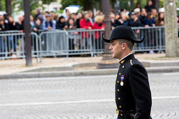 Student of Polytechnic Engineering school Paris, France - JULY 14, 2014: Student of Polytechnic Engineering school (Ecole polytechnique) during Military parade (Defile) in Republic Day (Bastille Day). Champs Elysees. ecole stock pictures, royalty-free photos & images