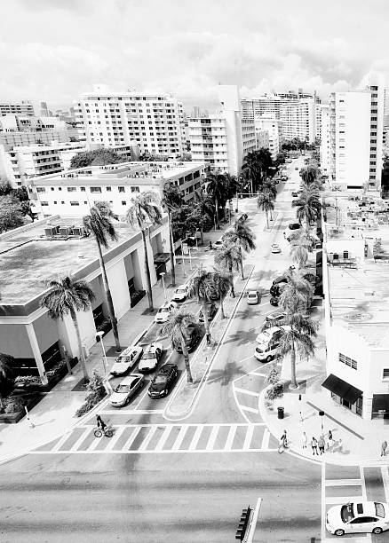 istock Crossroad, Miami Beach. Aerial View. Black And White 539466338