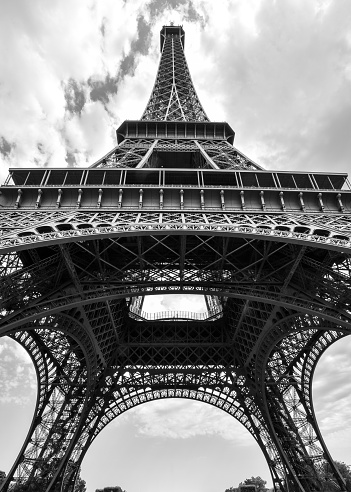 Abstract front view (from the North) of the Eiffel Tower, Paris, France. 