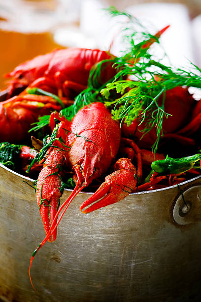 istock boiled crayfish with dill in a vintage metal pan 539469276