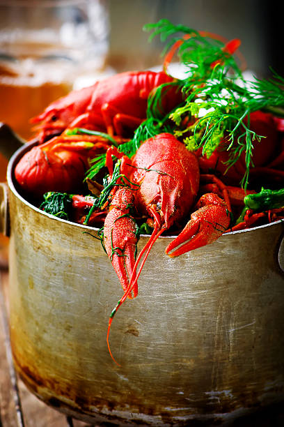 istock boiled crayfish with dill in a vintage metal pan 539469304