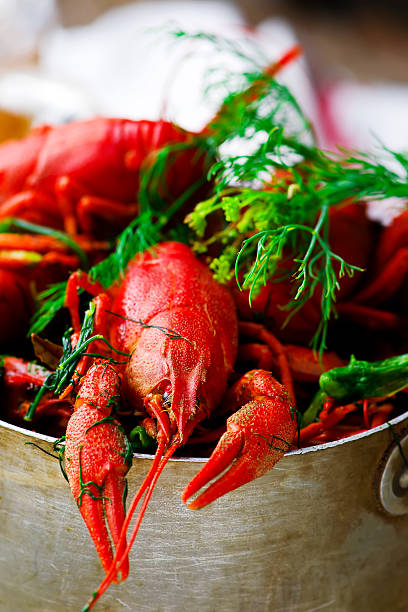 istock boiled crayfish with dill in a vintage metal pan 539469318
