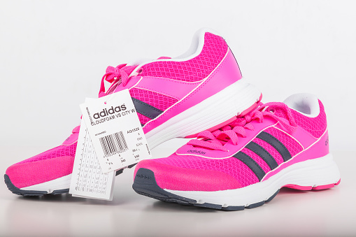 Chlumcany, Czech Republic - JUNE 9, 2016 : ADIDAS pink shoes for women.