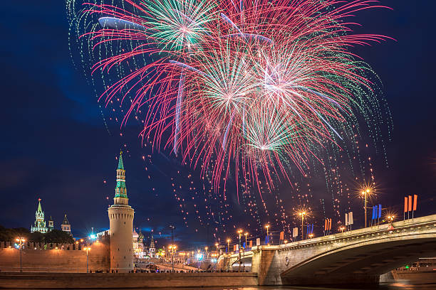 Fireworks over the Moscow Kremlin stock photo
