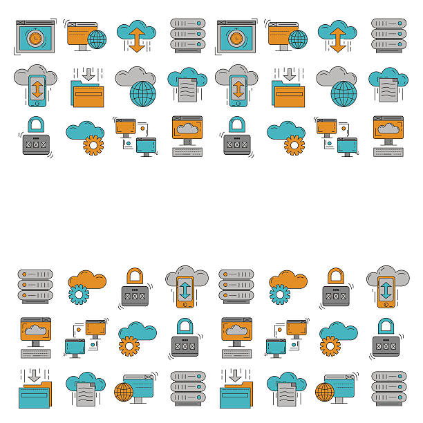 ilustrações de stock, clip art, desenhos animados e ícones de armazenamento na nuvem vector conjunto de ícones - technology video conference public building advice